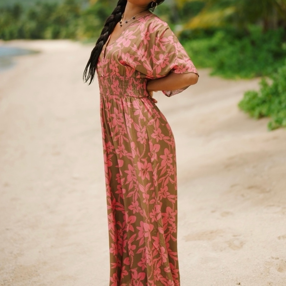 Lex Breezy Orchid Ti Leaf Rum Punch Vacay Long jumpsuit